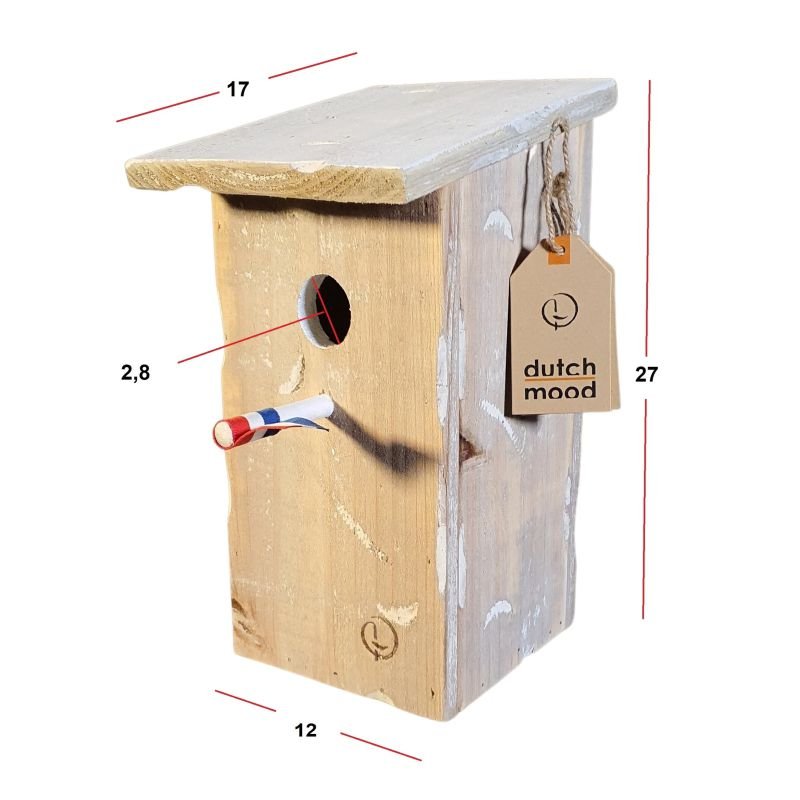Een minimalistisch houten vogelhuisje schuin dak in de rustieke Dutch Mood stijl. - Afbeelding 4