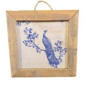 Houten wandtegel blauwe pauw – Dutch Mood houten woonaccessoire