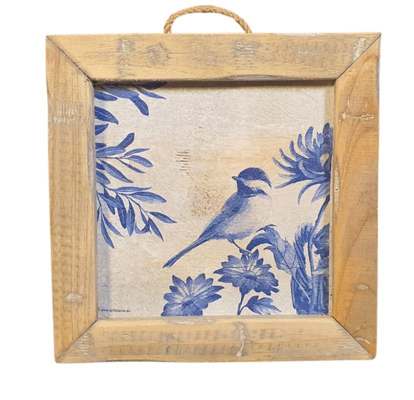 Houten wandtegel blauwe vogel – Dutch Mood houten woonaccessoire