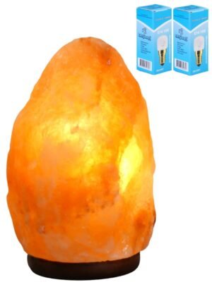 Zoutlamp GROOT 6-8kg met 2x Gloeilamp - 100% Himalaya Zout - Tafellamp van Natuurlijk Haliet Zoutkristal met Sfeervol Warm Licht - Extra Lange Kabel 1.8mtr - ca. 28x17cm