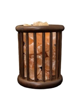 Zoutlamp - Himalaya Zoutstenen - Houten Korfje - Cilinder