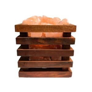 Zoutlamp - Himalaya Zoutstenen - Houten Korfje - Vierkant