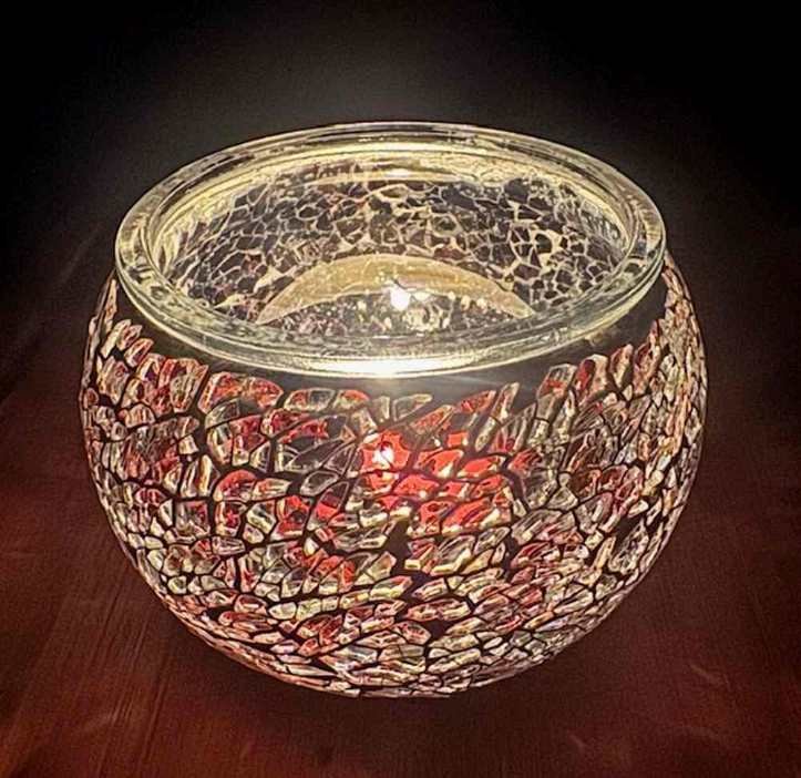 Handgemaakte Zwartzilver Mozaïek Theelichthouder 11x11x9 cm