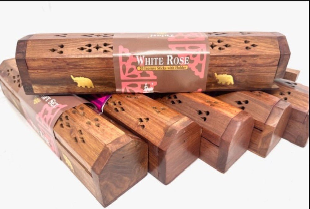 Wierookkist met White Rose Wierookstokjes - Luxe Geschenkset