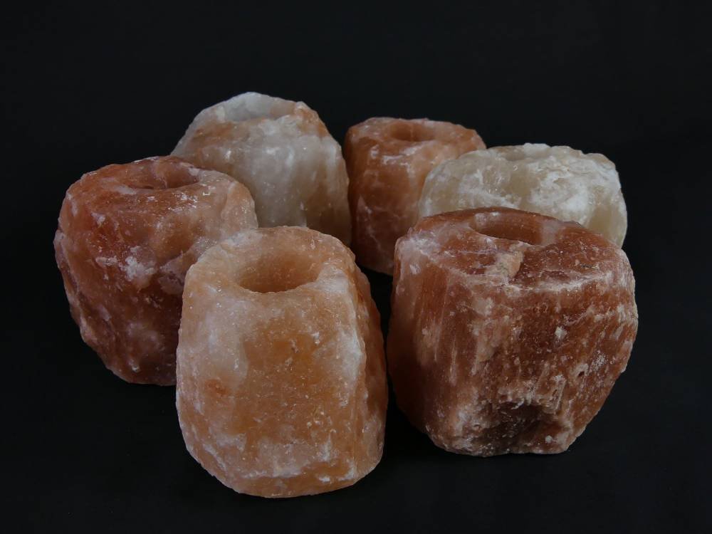 6x Waxinelichthouder Zoutsteen - Groot - 10x8cm - Afbeelding 2