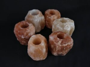 6x Waxinelichthouder Zoutsteen - Groot - 10x8cm