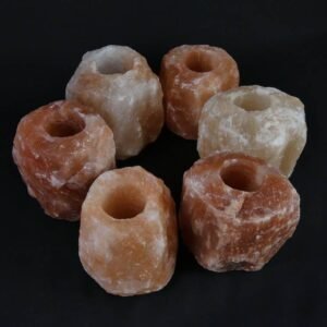6x Waxinelichthouder Zoutsteen - Groot - 10x8cm