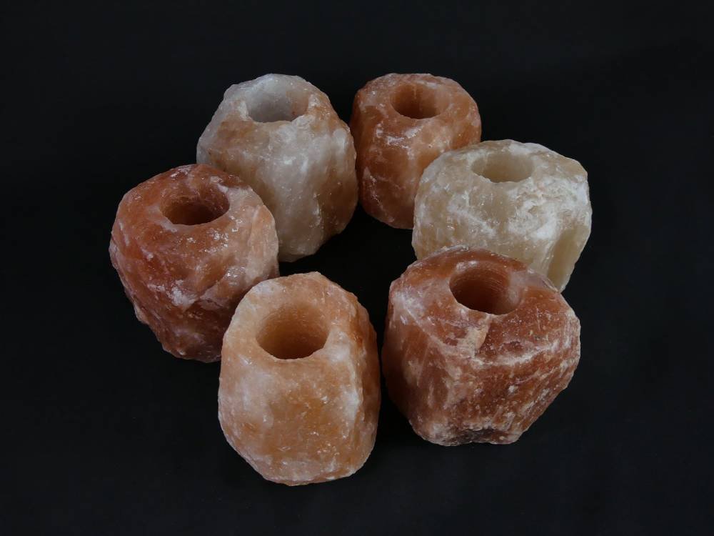 6x Waxinelichthouder Zoutsteen - Groot - 10x8cm