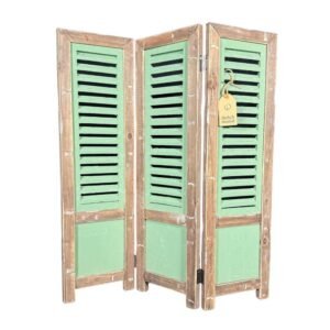 Houten raamshutter 3-luik 70 cm Brussels Brown-groen van Dutch Mood met mintgroene lamellen