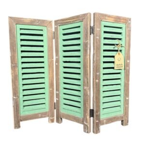 Houten raamshutter 3-luik 52 cm Brussels Brown-groen van Dutch Mood, bruin frame met mintgroene lamellen