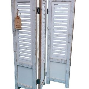 Houten raamshutter 3-luik wit 70 cm Ibiza White van Dutch Mood, vooraanzicht met label