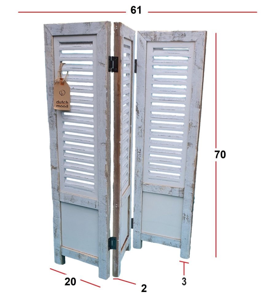 Raamshutter wit 70 cm met maten: 61 cm breed, 70 cm hoog, 2 cm dik