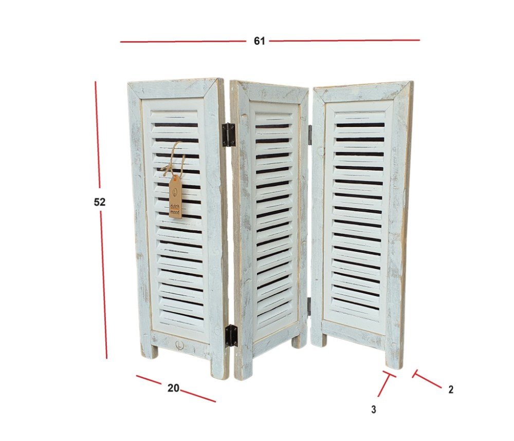 Raamshutter wit 52 cm met maten: 61 cm breed, 52 cm hoog, 2 cm dik
