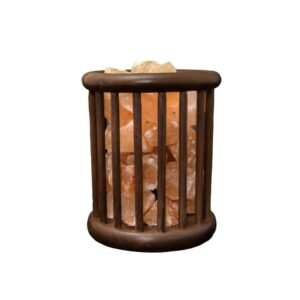 Zoutlamp - Himalaya Zoutstenen - Houten Korfje - Cilinder