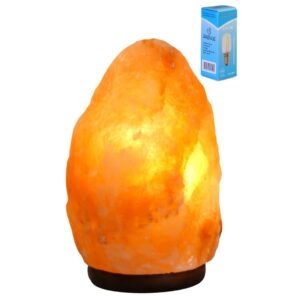 Zoutlamp 1-2kg met LEDLAMP - Himalaya Zout 100% Natuurlijk - Tafellamp met LED Lamp van Natuurlijk Haliet Zoutkristal met Sfeervol Warm Licht - Extra Lange Kabel 1.8mtr - ca. 20x13cm