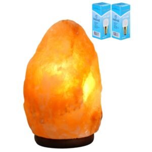 Zoutlamp 2-4kg met 2x Gloeilamp - 100% Himalaya Zout - Tafellamp van Natuurlijk Haliet Zoutkristal met Sfeervol Warm Licht - Extra Lange Kabel 1.8mtr - ca. 20x13cm